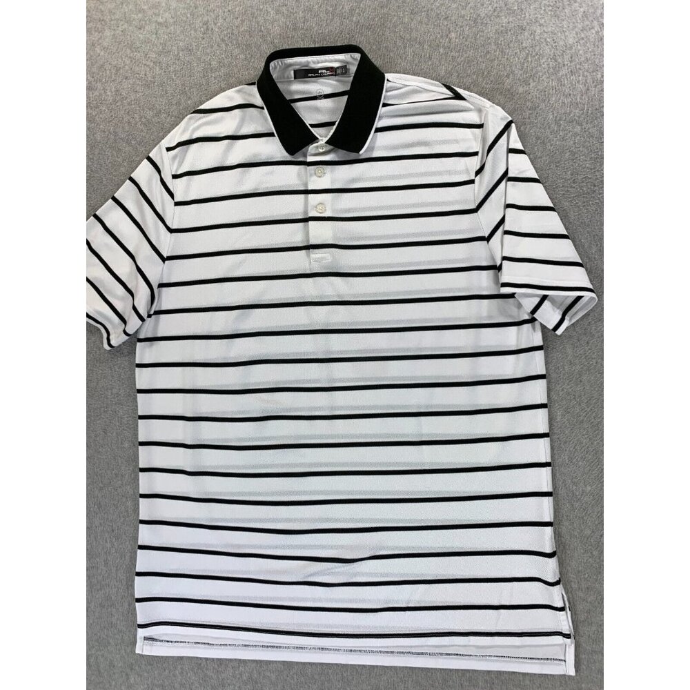 RLX Wicking Striped‎ Short Sleeve Golf Polo Shirt (Men's Large) White/Black